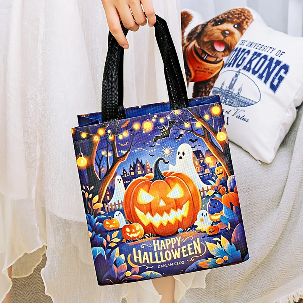 Printed Shopping Bag Cute Shopping Tote Bag Laminated Tote Bag Halloween Themed For Halloween Holiday Arrangements Personal