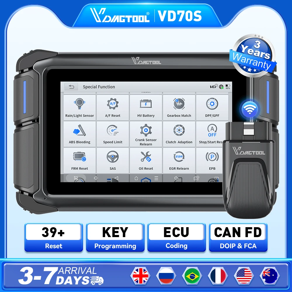 

VDIAGTOOL VD70S Car Diagnostic Tool 39+ Reset Bluetooth Automotive Scanner Tools Bidirectional ECU Online Coding CANFD＆DOIP&FCA