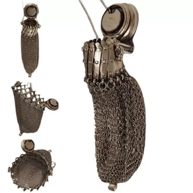 코스프레 수제 금속 1920년대 빈티지 실버 동전 금속 메쉬 아이 백 맞춤 선물