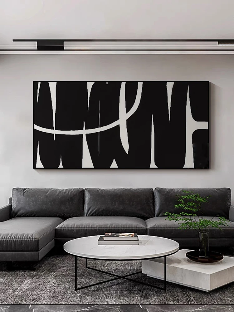 Hand Painted Black and White Oil Painting on Canvas Abstract Mininmalistic Wall Art Modern Home Wall Decoration Brush Painting