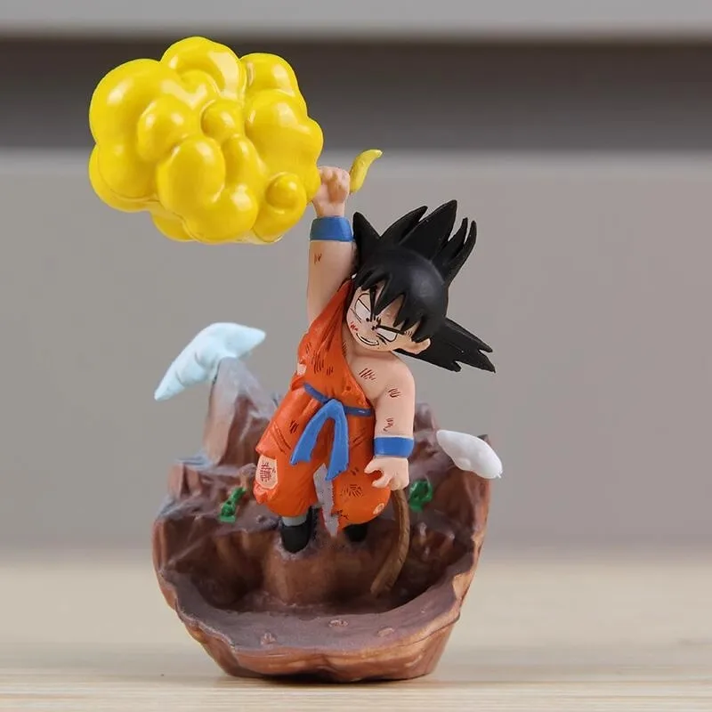 10cm Dragon Ball Anime Figure Son Goku Q Version Battle-damaged and Exhausted Pull The Clouds PVC Model Peripheral Gift Toys Kid