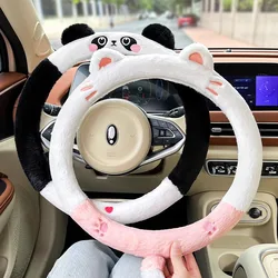 Warm Plush Car Steering Wheel Cover Protector Cute Cartoon Plush Panda Steering Wheel Cover Interior Decoration