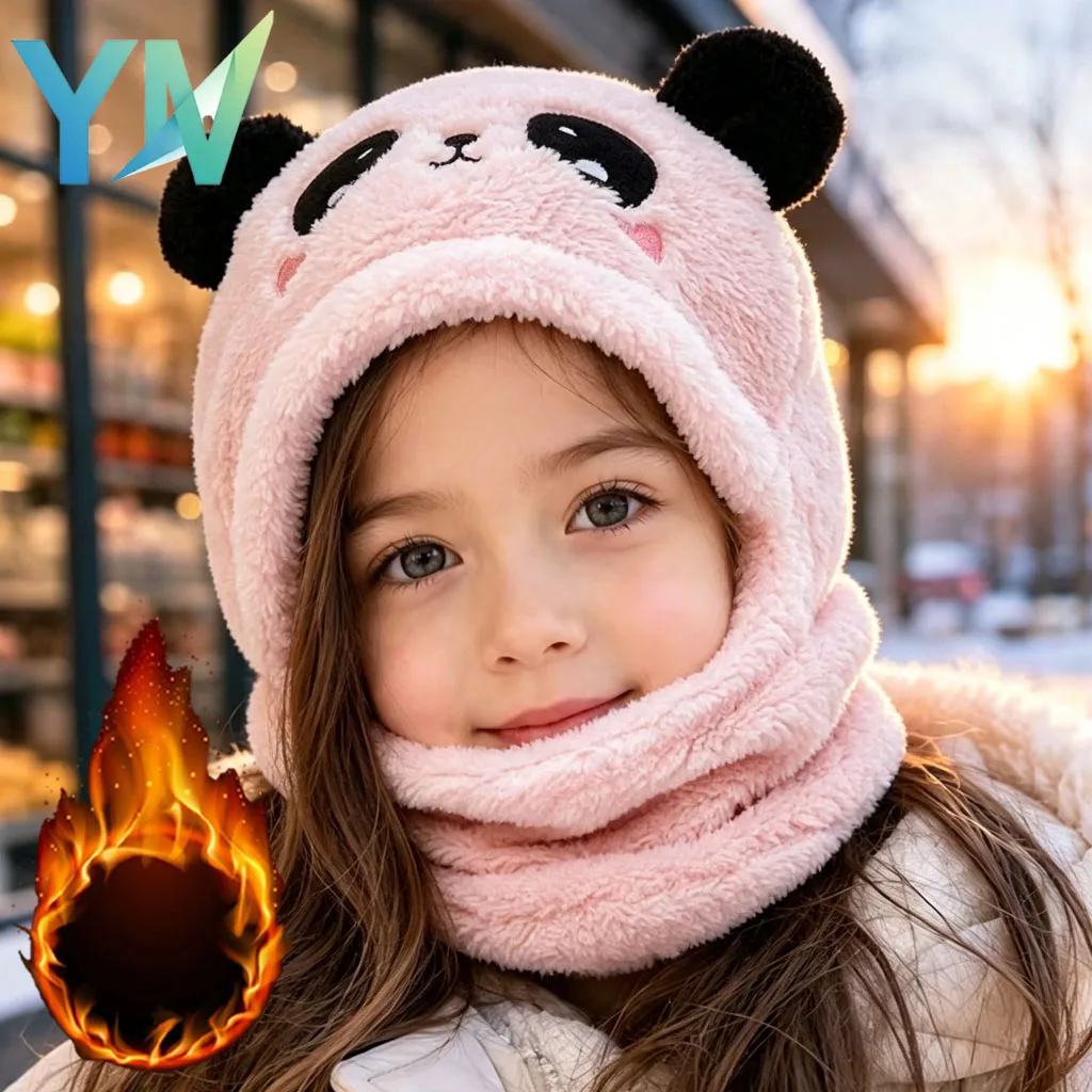 1-5PCS Cute Winter Hat Scarf Combo for Toddlers Ear Muffs and Full Face Mask Thick Warm Cold Weather Park Playground