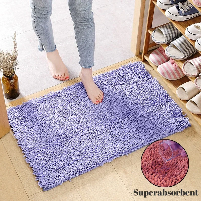 Kitchen Mats for Floor Microfiber Chenille Bath Mat Water Absorb Anti Slip Bathroom Carpet for Living Room Floor Mat Thick