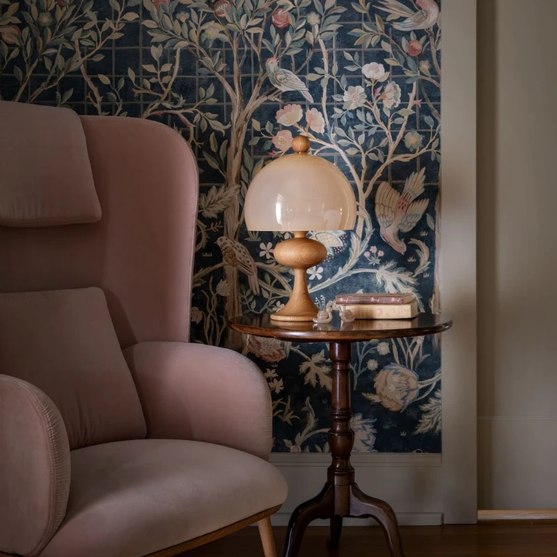 

Vintage walnut desk lamp designer French medieval wabi sabi living room