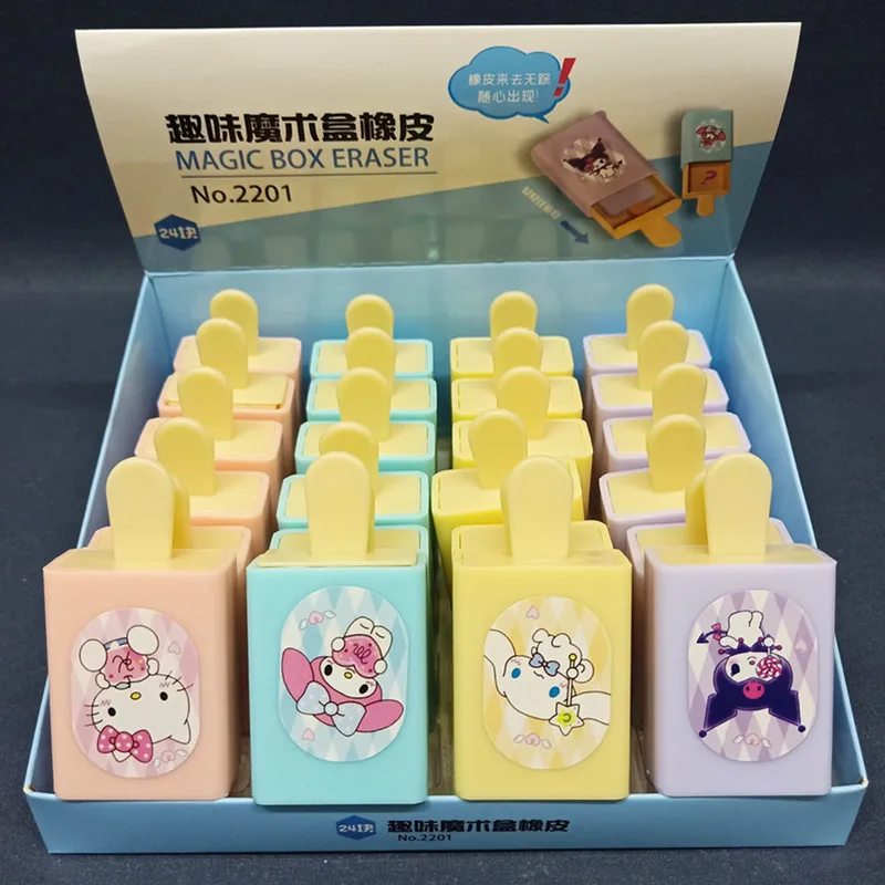 New 24pcs Kawaii Cinnamoroll Melody Cartoon Fun Magic Box Eraser Cute Ice Cream Modeling Magic Drawer Eraser Student Gift Prize