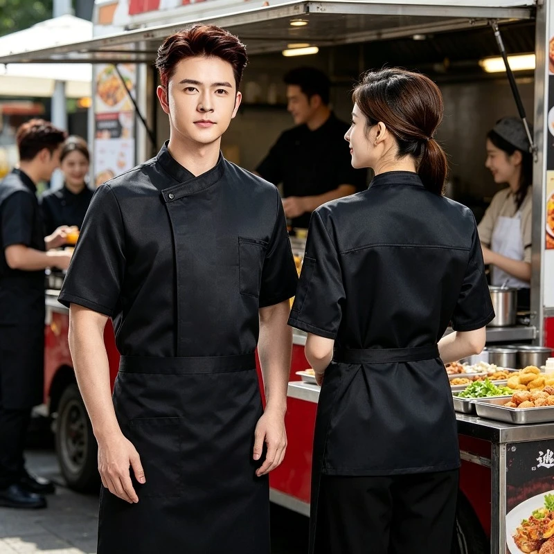 Uisex Slanted Collar Solid Color Simple Chef's Clothing, Catering, Hotels, Restaurants and Other Multi Scene Adaptation