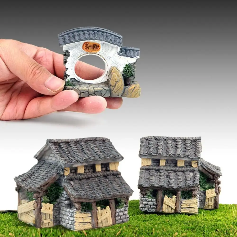 Mini Cute Tradiational DIY Resin House Model Scene Statue Bonsai Decor Figurines