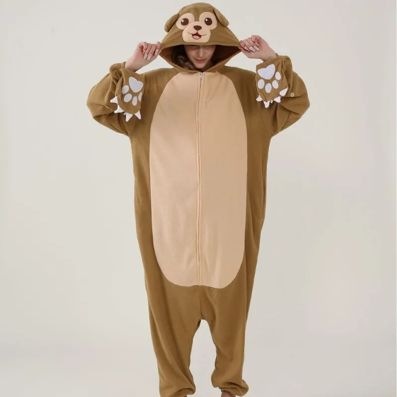 

Duffy Brown Cartoon Bear Hooded Onesie Pajamas Fleece Adult Men Women Couple Home Wear Party Cosplay Performance Costume Gift