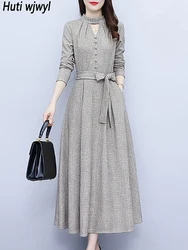Autumn Winter High Quality Long Sleeve Midi Dress Women Fashion Chic Hollow Out Dress 2024 New Korean Elegant Casaul Party Dress