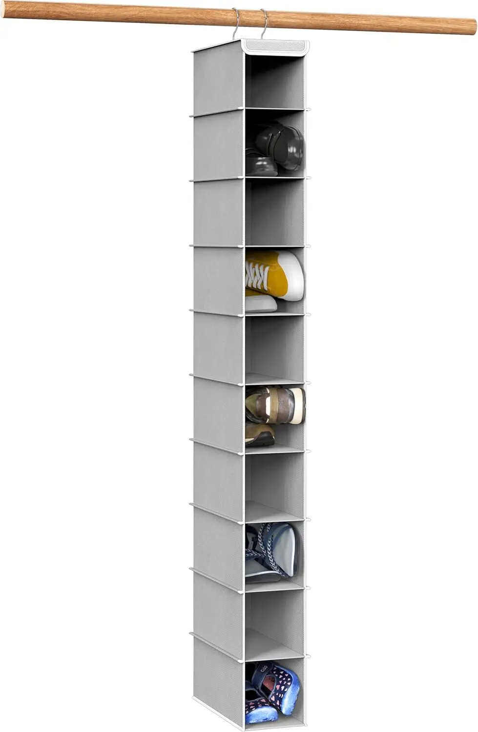 

10-Tier Hanging Shoe Organizer for Closet, Grey - Maximize Space, Durable & Foldable