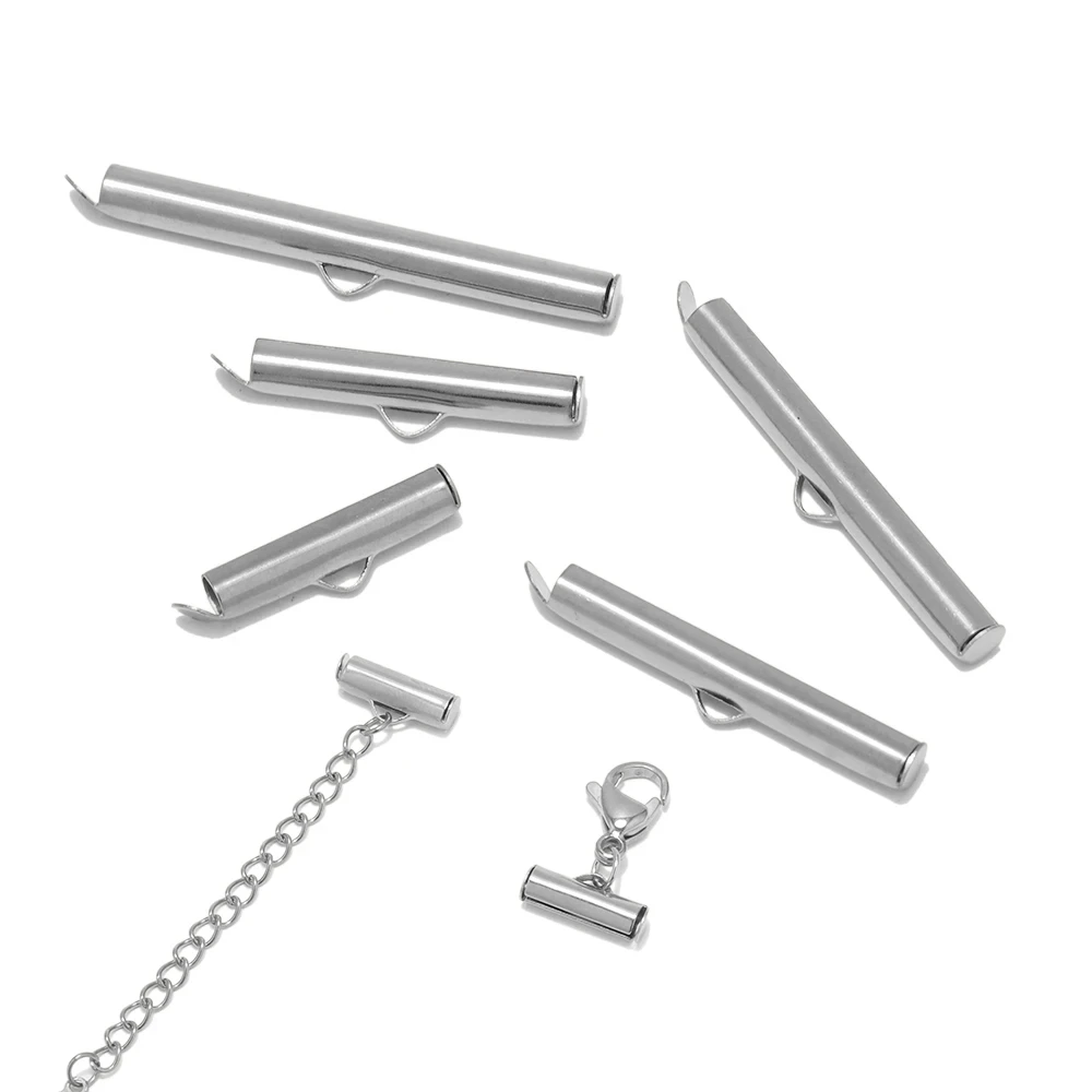 20pcs Stainless Steel Slide On End Clasp Tubes Slider End Caps Crimp End Tube for Round Seed Beads For DIY Jewelry Making