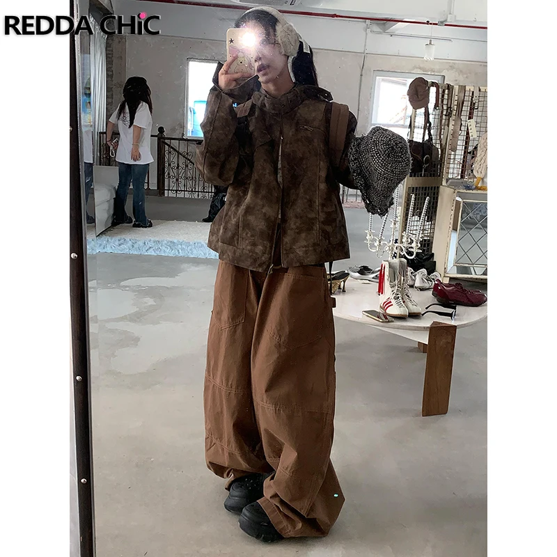 ReddaChic Hippie Oversized Harem Pants Women Solid Cotton Drawstring Low Rise Pockets Barrel Cargo Pants Casual Hiphop Clothes