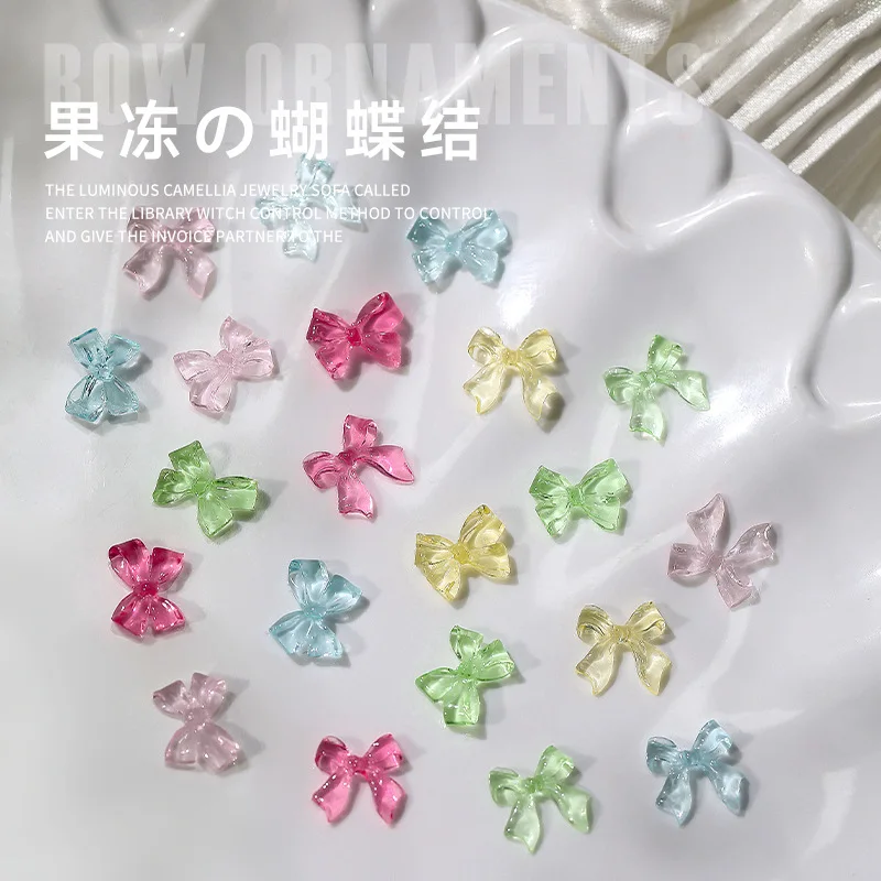 10pcs Nail Art Bow Jewelry NewThree-dimensionalVersatileFairy Style Ice Transparent Jelly Colored Bow Nail Accessories Wholesale