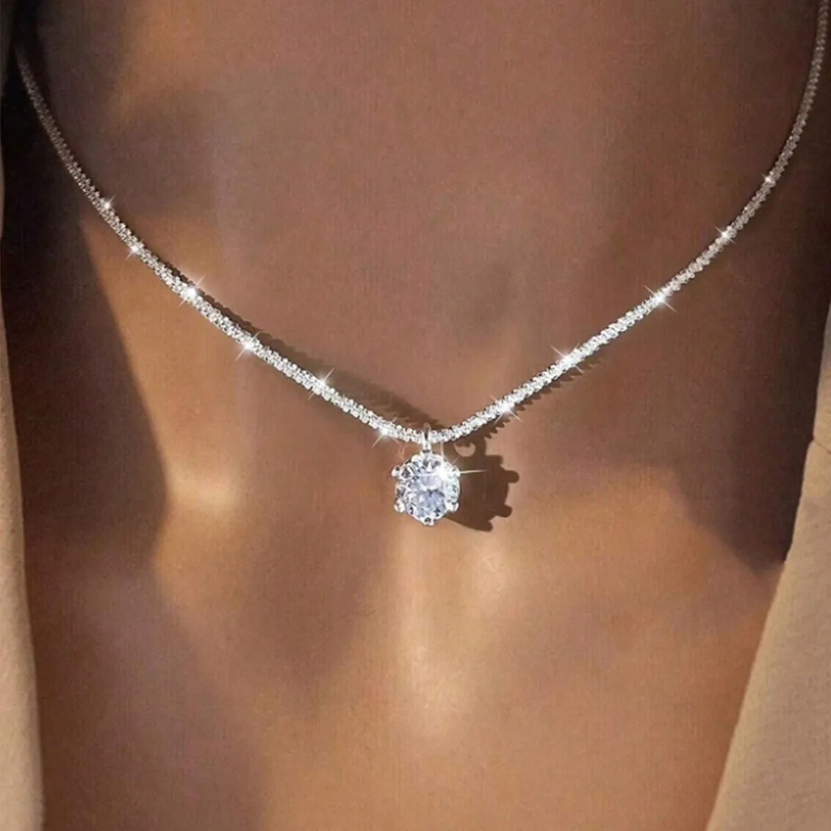 

Korean Sparkling Starry Zircon Pendant Necklace For Women Jewelry 2025 Trending New Fashion Women's Silver Color Necklaces