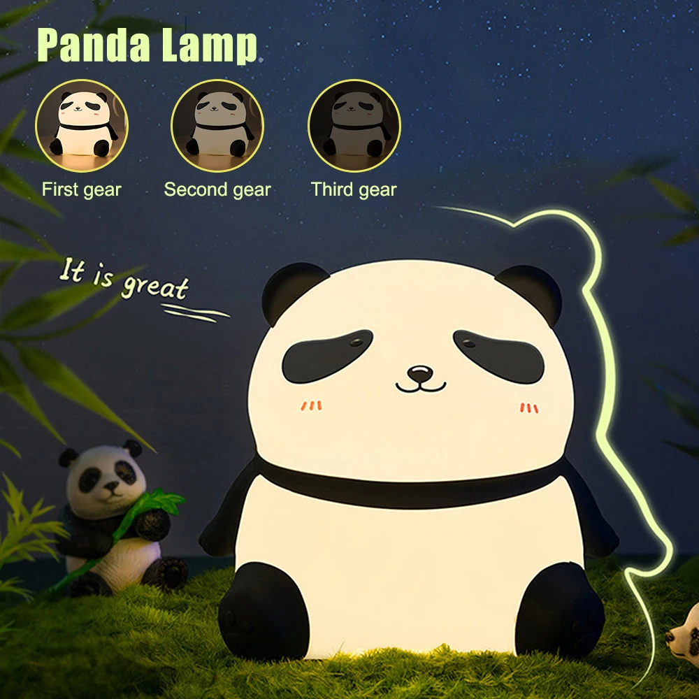 Electric Panda Silicone Lamp Warm White Lights For Home Bedroom Rechargeable Cartoon Sleeping Lamp Portable Baby Light