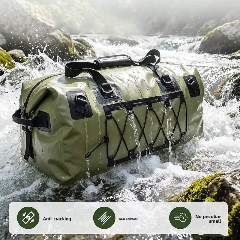 70L Large Capacity PVC Waterproof Duffel Bag 0.5mm Thick Roll Top Dry Bag for Kayaking Camping Travel Outdoor Wet Dry