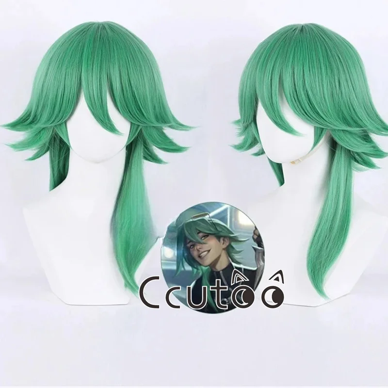 NEW Ezreal Wig Game Cosplay Wig Men Green Mixed Synthetic Ezreal Cos Wig Heat Resistant Hair Halloween