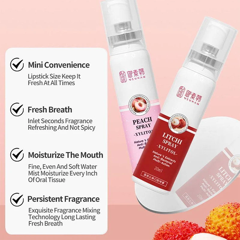 رائحة الفم عن طريق الفم إزالة رائحة الفم الكريهة الفاكهة الليتشي الخوخ نكهة العناية بالفم المستمر عن طريق الفم رذاذ 20 مللي الفم المعطر #4