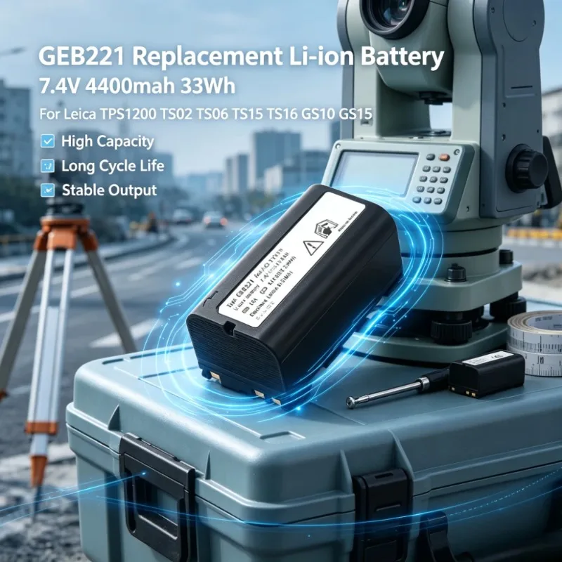GEB221 7.4V 4400mAh 33Wh Replacement Li-ion Battery for Leica TPS1200 TS02 TS06 Piper 100 200 GEB211 GEB212 TS15 TS16 GS10 GS15
