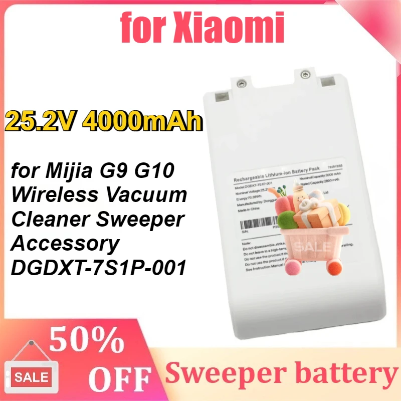 

25.2V 4000mAh Rechargeable Li-ion Battery for Xiaomi for Mijia G9 G10 Wireless Vacuum Cleaner Sweeper Accessory DGDXT-7S1P-001