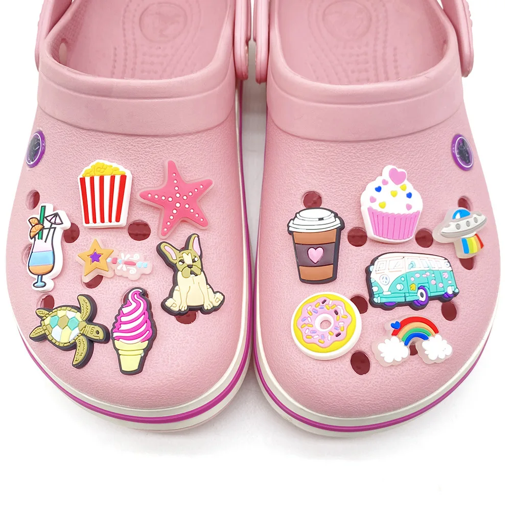 1/13Pcs New Mixed Lovely Snack Puppy Rainbow UFO Shoe Charms For Slides Sandals DIY Custom Accessories PVC Clog Decor Cute Gift