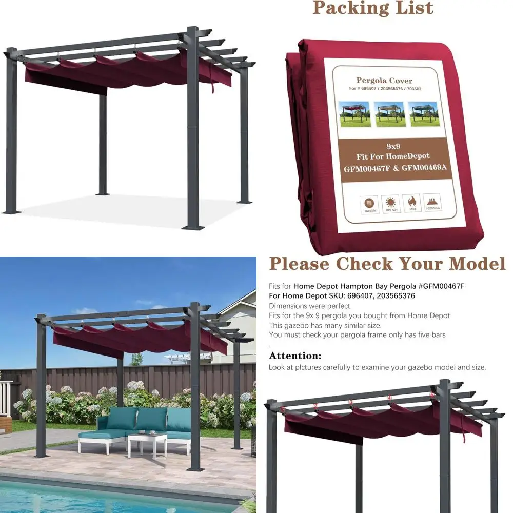 

Durable Replacement Cover for Pergola, Fits Hampton Bay Models GFM00467F & GFM00469A in Burgundy