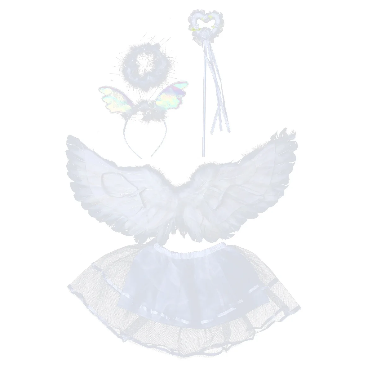 Ensemble d'ailes d'ange pour Costume de fée, 4 pièces, avec jupe Tutu, pince à cheveux, baguette, tenue de spectacle de fête, vacances