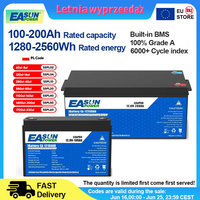 EASUN LiFePo4 Battery 100AH 200AH Lithium Solar Portable Battery 12V 24V Built-in BMS Grade A 6000 Cycle Solar Camping PL STOCK