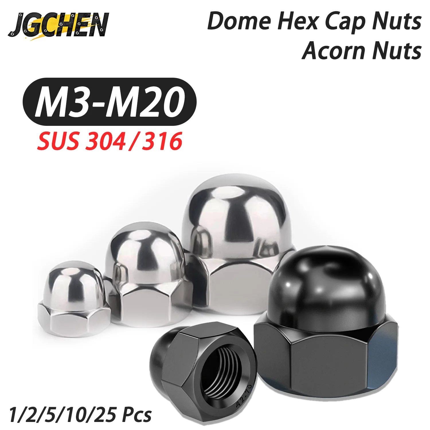 316 304 Stainless Steel Hex Cap Nut Dome Acorn Nuts for Decorative M3 M4 M5 M6 M8 M10-M20 for Standing Finish Rivet Nuts DIN1587