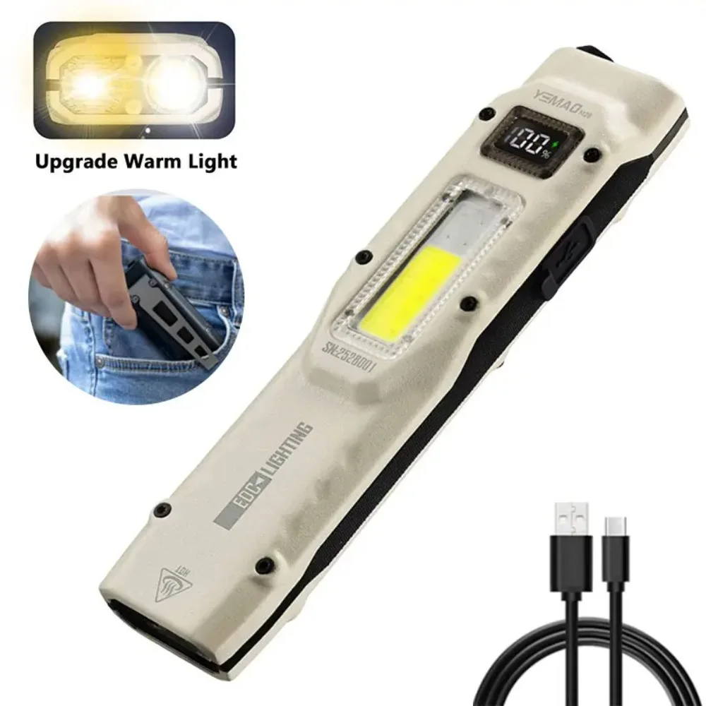 Portable Tactical EDC Flashlight Multifunctional LED COB UV Light Torch with Clamp 13 Light Modes for Outdoor Daily Inspection