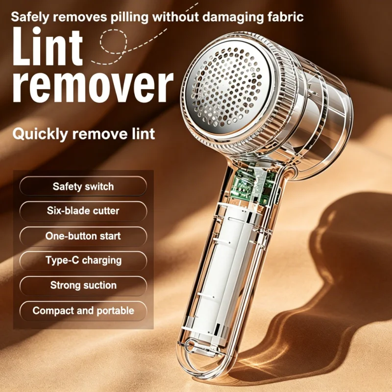 Handheld Rechargeable Transparent Hair Ball Trimmer Six Leaf Electric Hair Remover Beater USB Charging Shaver for Home Use