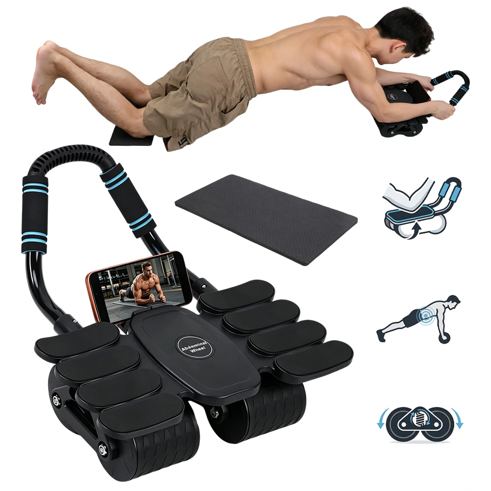 Vierrädriger Ab-Roller, Trainingsgerät, stoßfeste Kniematte im Lieferumfang enthalten, arbeitssparender Bauchtrainer für Anfänger, tägliches Körperformungstraining