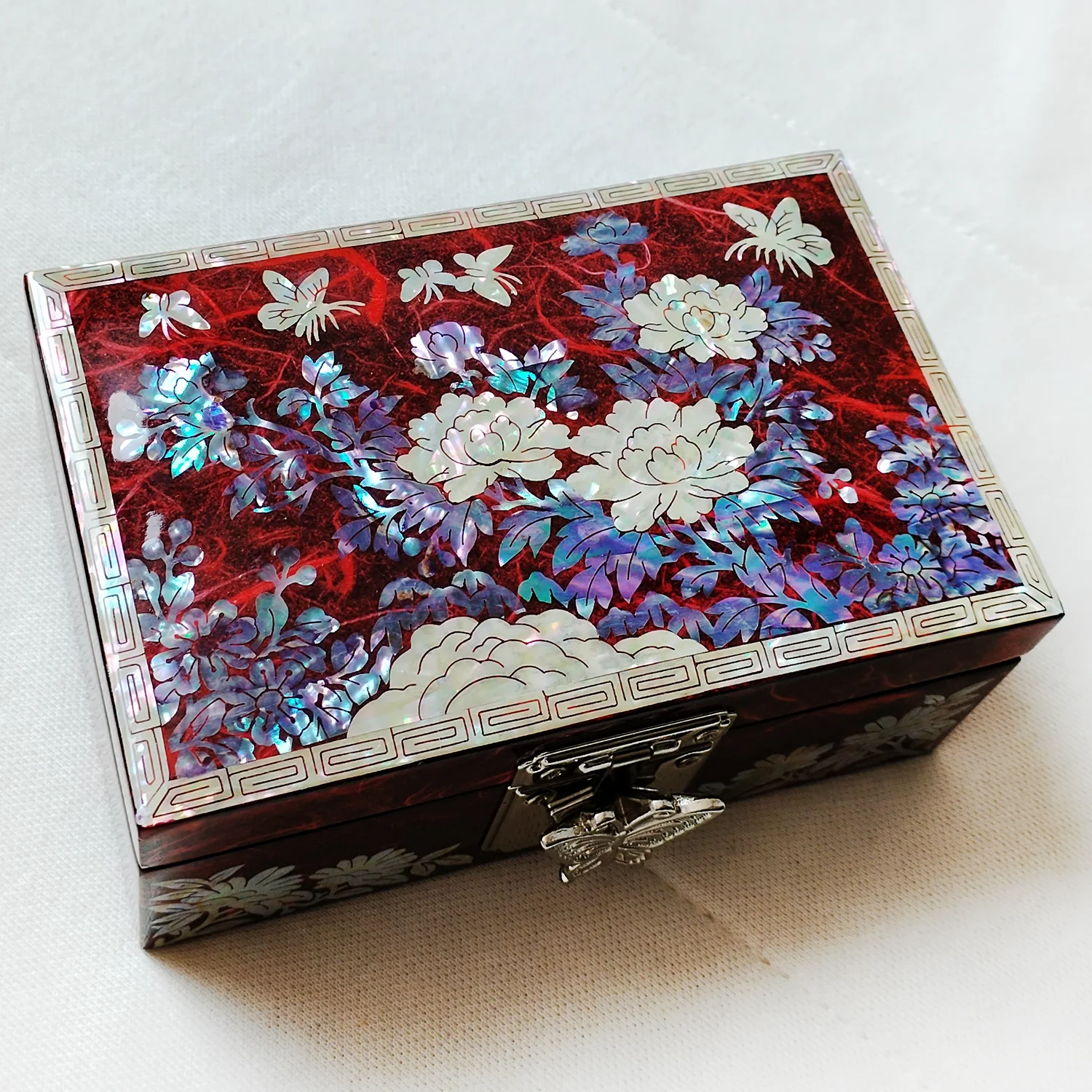 Asian Lacquer With Abalone Shell Inlaid Women Wooden Jewelry Trinket Keepsake Treasure Gift Girls Ring Box Chest Case Organizer