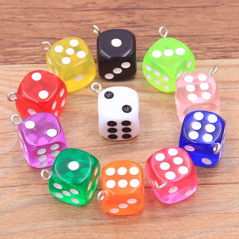 10Pcs 14X17MM 12 Color Transparent Dice DIY Earring Pendants Miniature Figurines Resin Craft Cabochon Charms Making Accessories