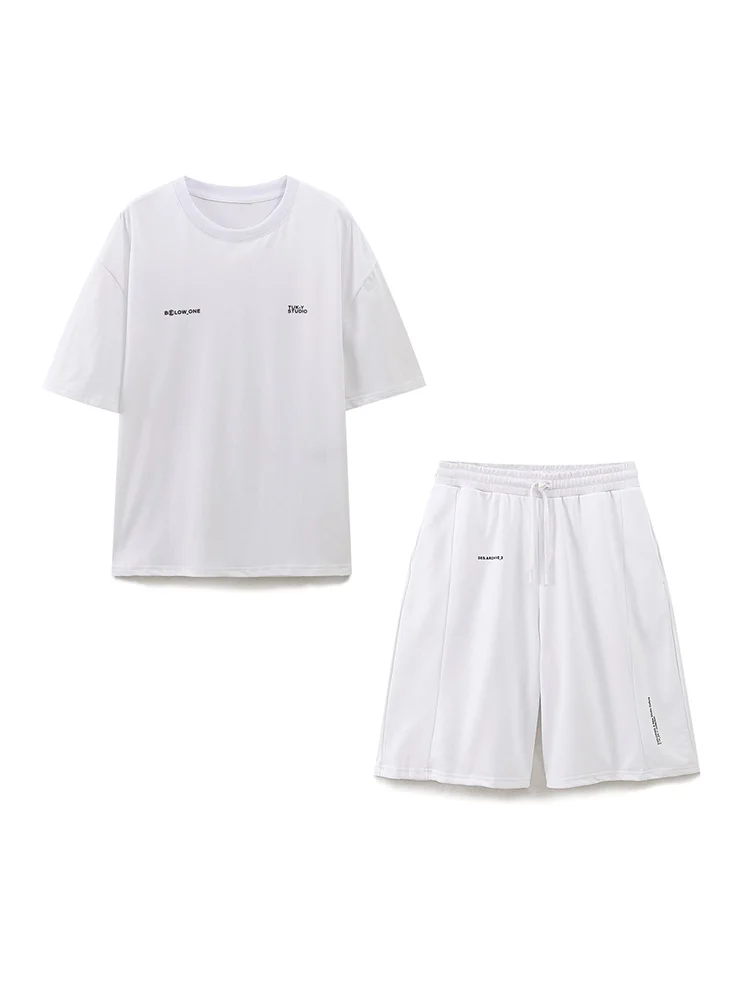 

Летняя одежда для женщин, коллекция 2024 года, спортивные повседневные белые комплекты с принтом слогана, женская футболка из 2 предметов и широкие шорты, спортивный костюм