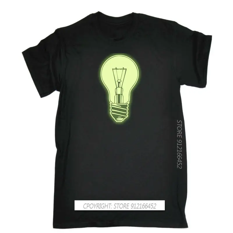 Funny Designer T-Shirts Mens Tees Tshirt - Light Bulb Glow In The Dark Men 100% Cotton Tee Streetwear