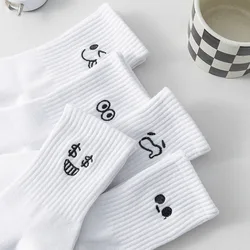 Unisex Women Men White Socks Wholesale Summer Middle Tube Socks Thin Whimsy Small Eyes Embroidery Cute Kawaii Harajuku Stockings