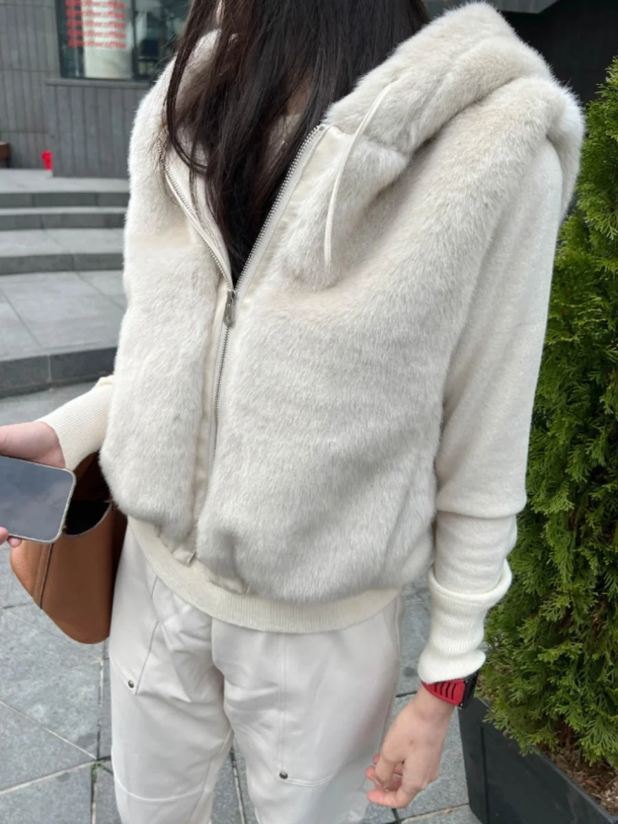Thiened Gilet di Pelliccia Cappotto da Donna Retro Autunno Inverno Cappello Caldo Con Cappuccio Anti-Invecchiamento Visone Imitazione Pelle di Pelliccia oulder Alla Moda