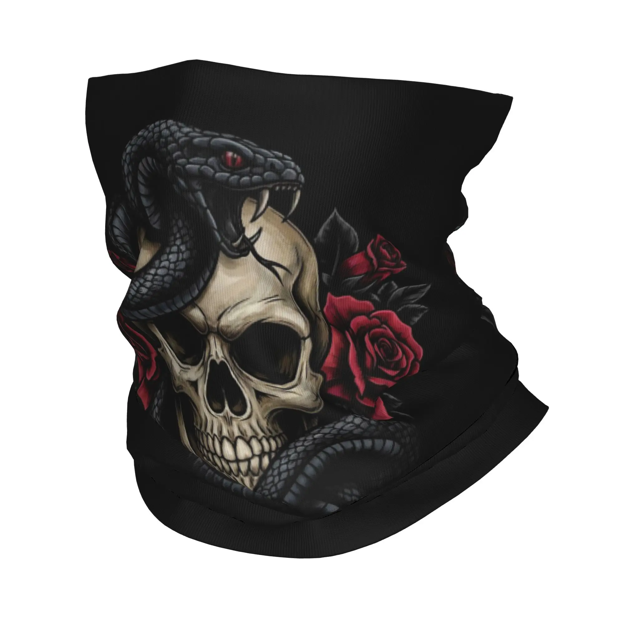 Skull Snake and Roses Printed Bandana Neck Cover Printed Wrap Scarf Warm Balaclava Cycling For Men Women Adult