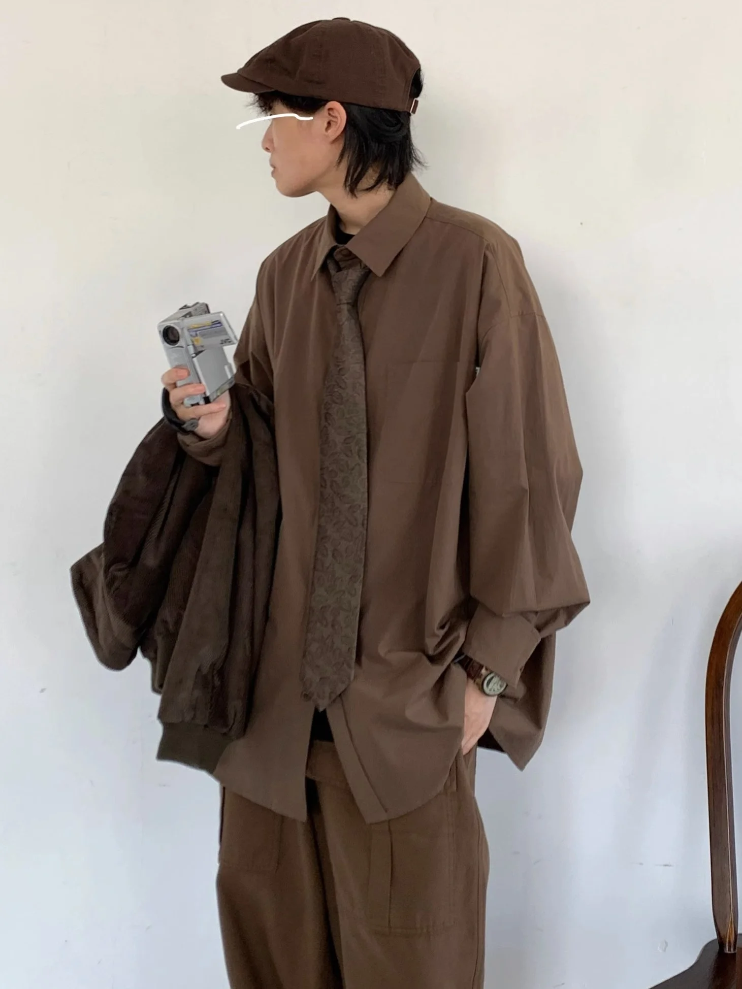 Japanese Style Basic  Color Long Sleeve Shirt Unisex Spring Autumn Loose Casual Workwear Shirt Trendy Cityboy Jacket