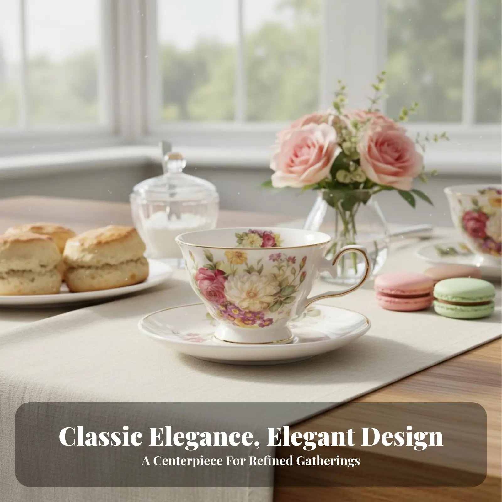 Vintage Floral Tea Mug Set Great Gift Suggestion British Design Afternoon Tea Set Gold Edge Ceramic Mug Long-Lasting for Women