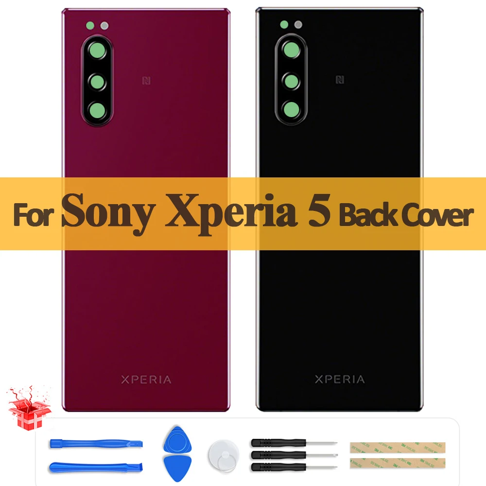 Original Glass For Sony Xperia 5 J8210 J8270 J9210 Battery Back Cover Case Rear Door Housing Case Parts With Camera Glass Lens