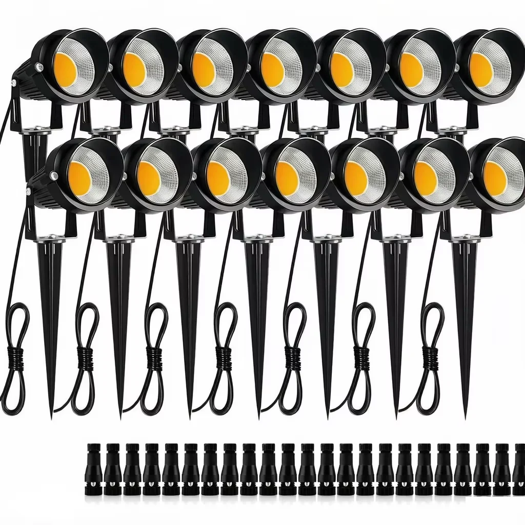 1-Meter Wire 10W Low Voltage LED Landscape Lighting with Connectors, 12V Outdoor Spotlights Garden Pathway Lights, 1000LM