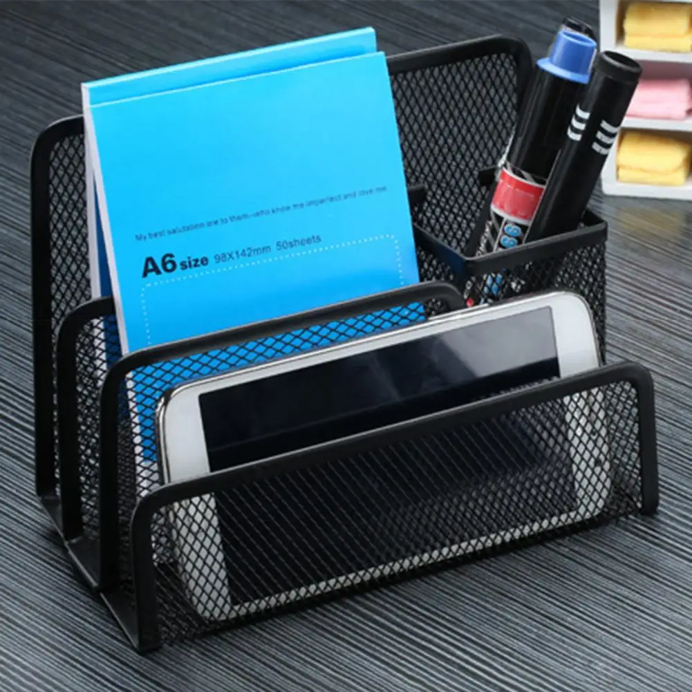 18cm 3-Tier Desktop Stacking File Holder Black Metal Mesh Mail Organizer Letter Holder Storage Rack For Desk Countertop Kitchen