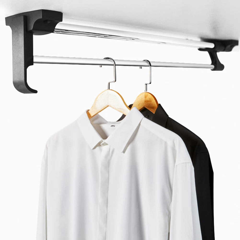 Movable Crossbar Clothes Hanger Wardrobe Rail Closets Rod Cold Rolled Steel Hanging Clothes Plastic Retractable