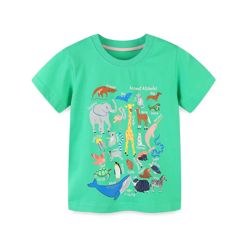 Jumping Meters 2-7T Kids T Shirts With Animals Short Sleeve Summer Baby Clothes Fashion Baby Shirts Tops Kids Wear