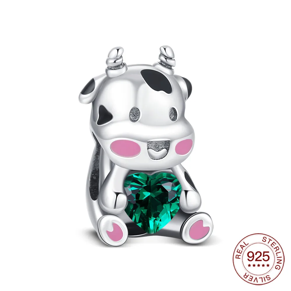 

New Charms Original Little Calf Hug Heart Beads S925 Sterling Silver Bead Fit Bracelets Diy For Women Fine Jewelry Love Gift