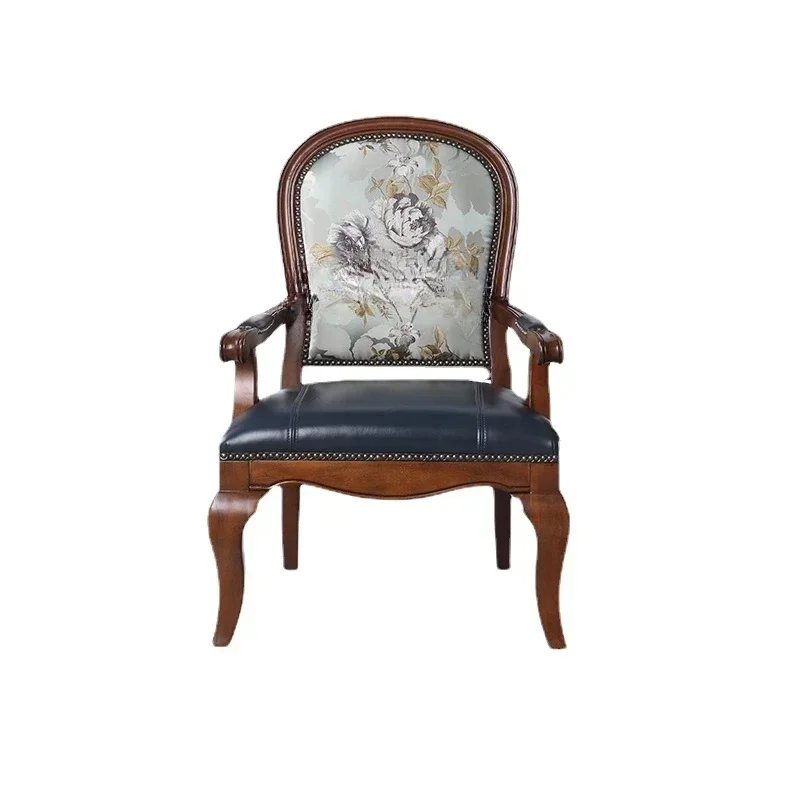 

American Solid Wood Single-Seat Sofa Chair European Living Room Leather Lounge Chair Simple