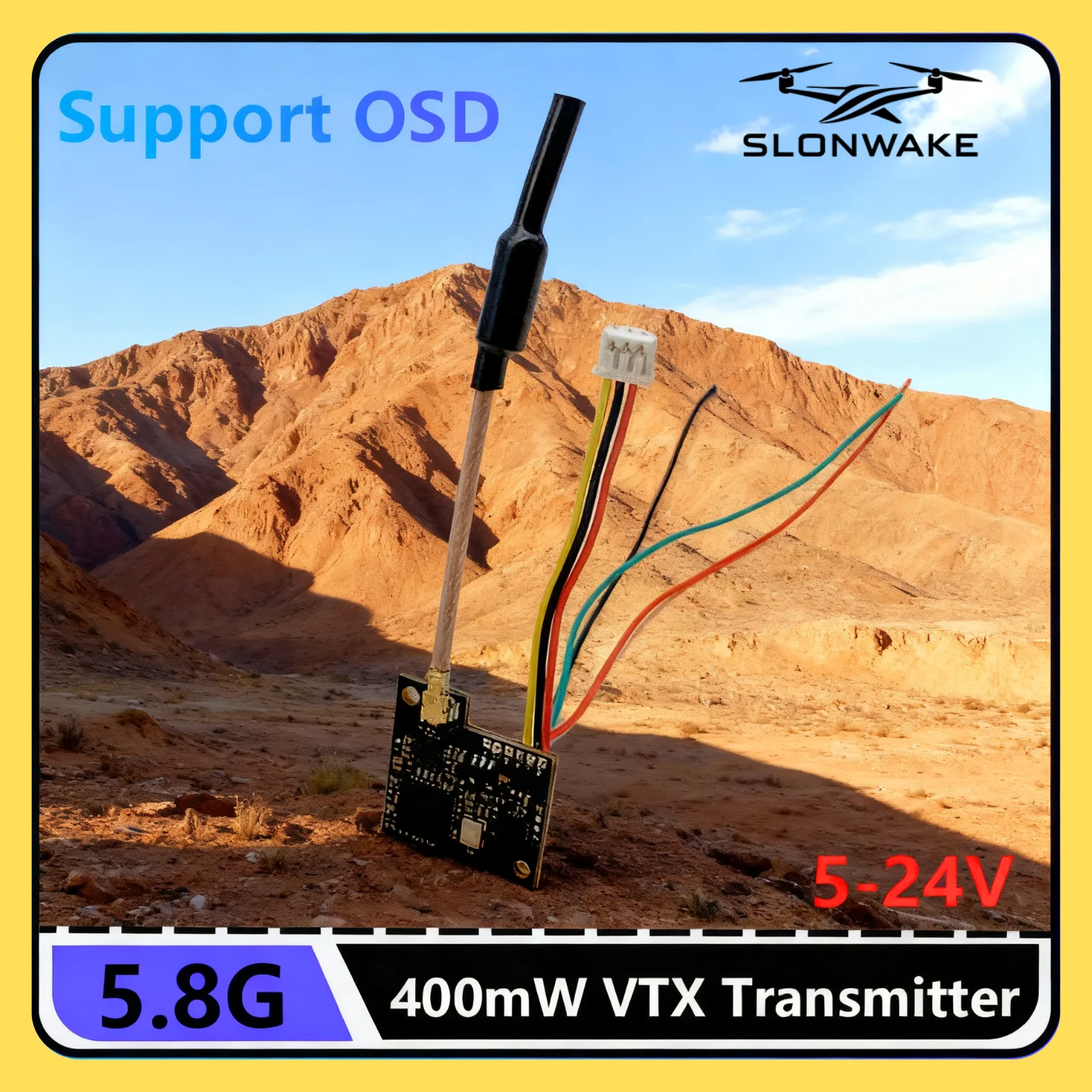 

SLONWAKE 5.8G 48CH 400mW VTX High Power Mode Switchable Video Transmitter Support 5-24V Power For Long Range RC Drones